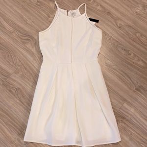 White high neck dress with think straps zipper back.